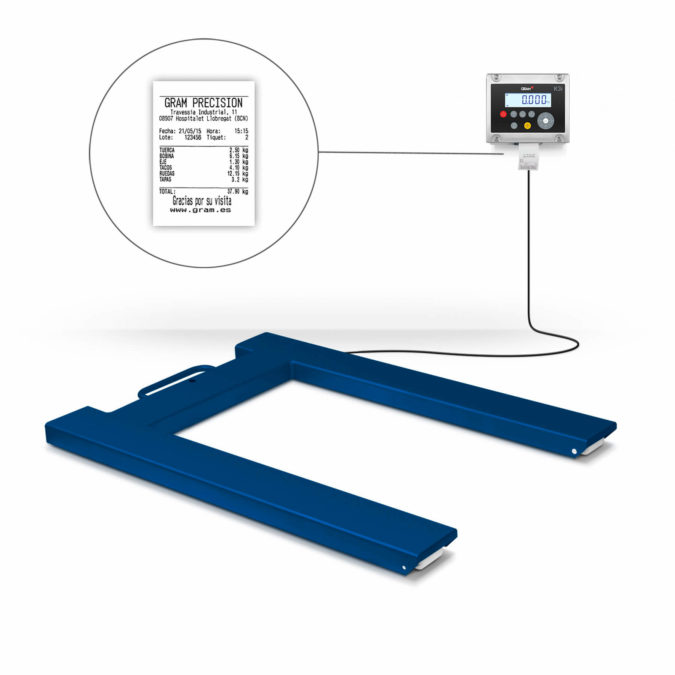 Pallet scale with an integrated printer to print tickets with detailed weighing information