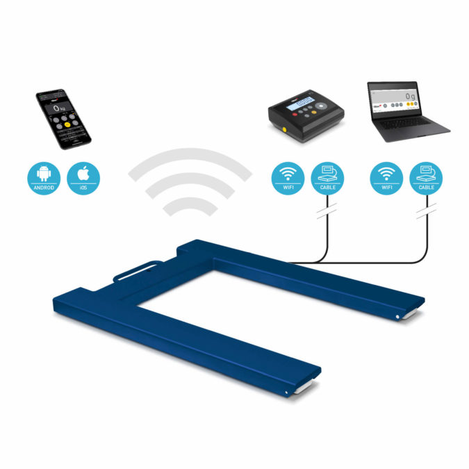 Pallet Scale with multiple connectivity options to our PC software or mobile app: Ethernet, RS232, USB, RS485 or WLAN (optional)