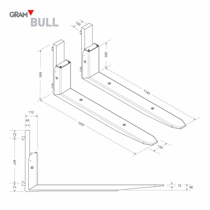 Forklift Scale dimensions (1257 x 540 x 135 mm)