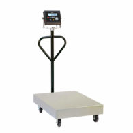 Industrial scale with wheels and a steering rudder, the most practical warehouse weighing solution to go wherever you need to weigh product optimising warehouse work efficiency